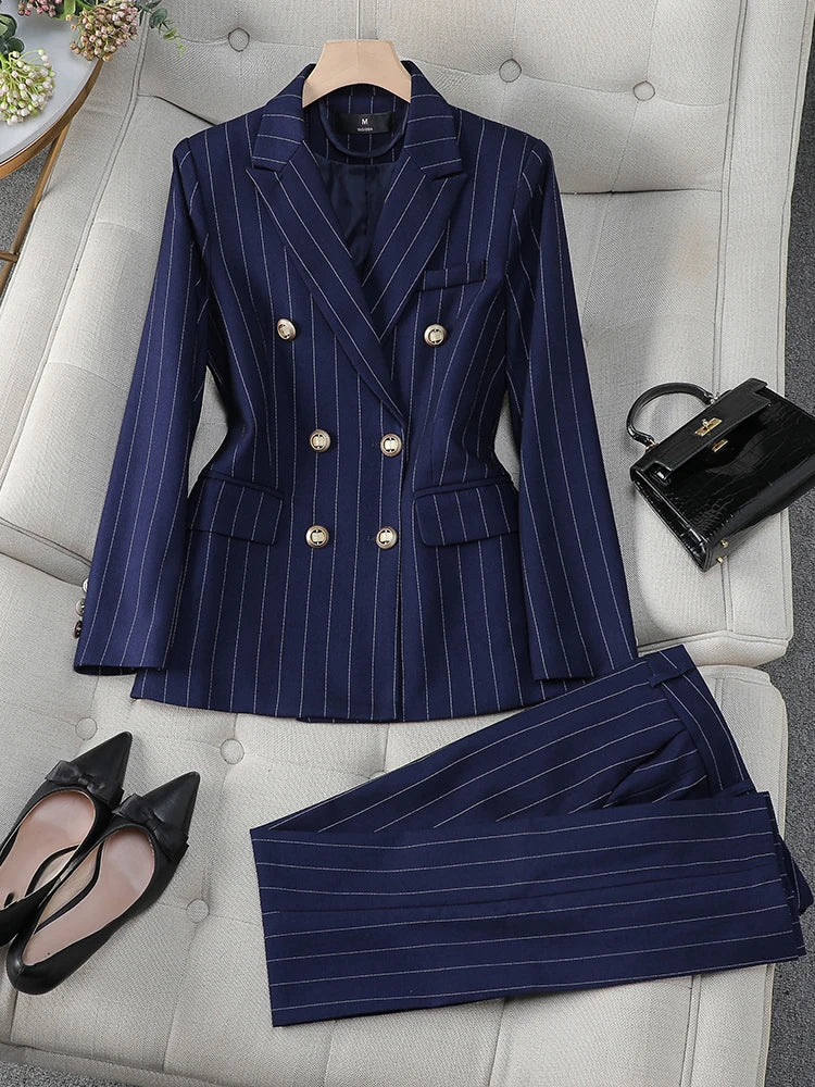 Suit for Women Blue Striped Jacket and Trouser- 2 Piece Set