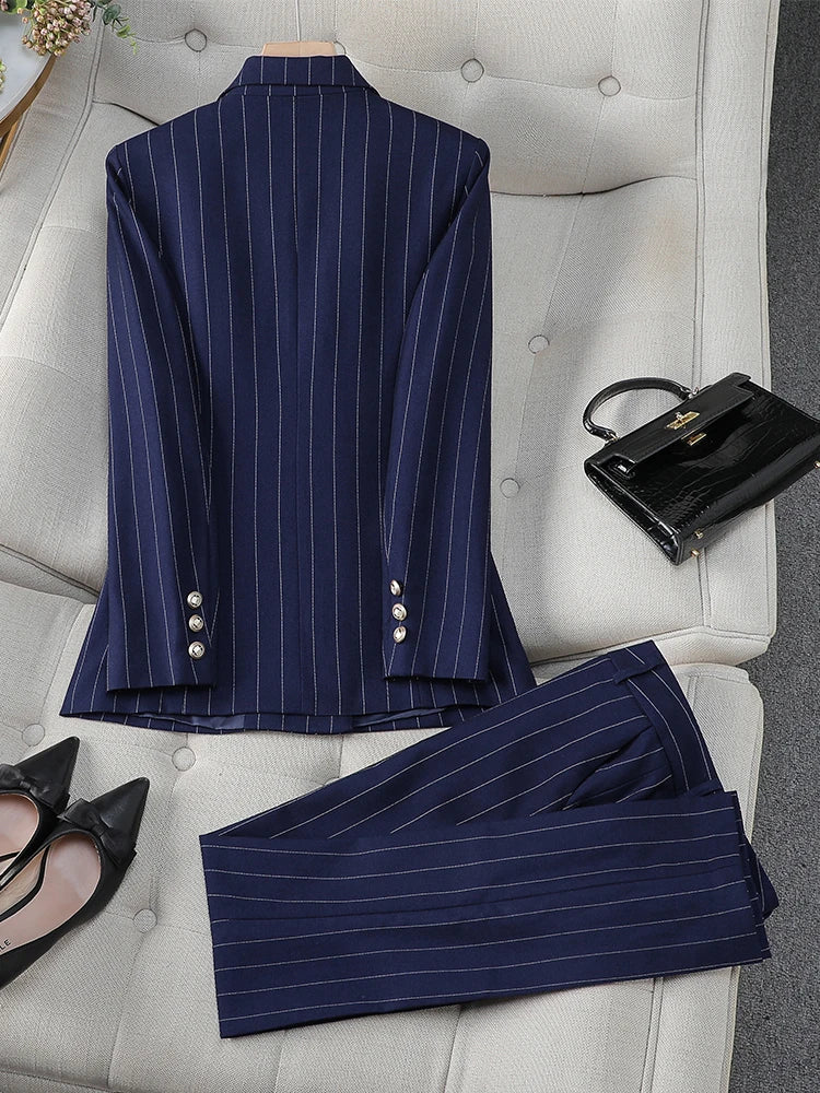 Suit for Women Blue Striped Jacket and Trouser- 2 Piece Set